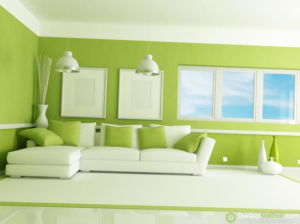 Thiết kế phòng khách màu xanh lá tạo sức sống thiên nhiên trong ...