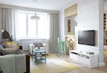 Kết hợp màu pastel nhã nhặn với trò giải ô chữ trong căn hộ 45m2. can ho 45m2