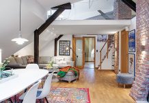 Căn hộ 80m2 trần cao mang đến cảm giác ấm cúng nhờ mang âm hưởng rustic. can ho 80m2 phong cach rustic