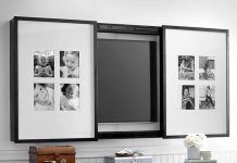 Chiếc tivi đang “chễm chệ” ở phòng khách, làm sao để chúng biến mất? giau TV cho phong khach
