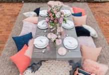 Trải đầy cảm giác thơ mộng quanh bàn tiệc ngoài trời với phong cách Bohemian. trang tri tiec phong cach bohemian